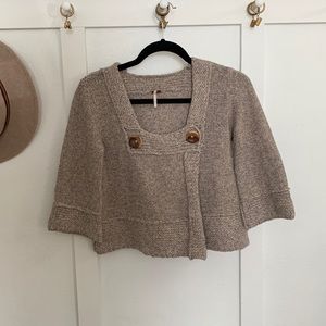 Free People Wool Button-Front Chunky Knit Crop Cardigan Sweater Top Cottagecore